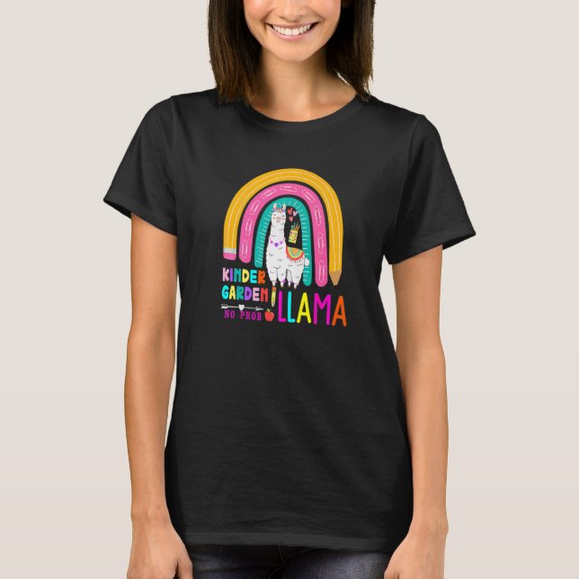 Rainbow Kindergarten No Prob Llama 100th Day of Sc T Shirt (Framsida)