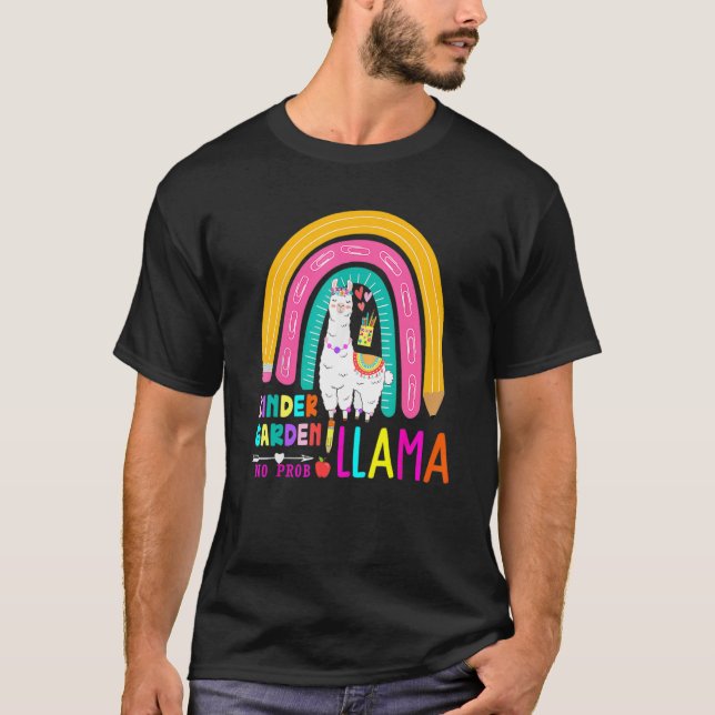 Rainbow Kindergarten No Prob Llama 100th Day of Sc T Shirt (Framsida)