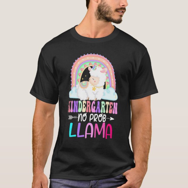 Rainbow Kindergarten No Prob Llama 100th Day of Sc T Shirt (Framsida)