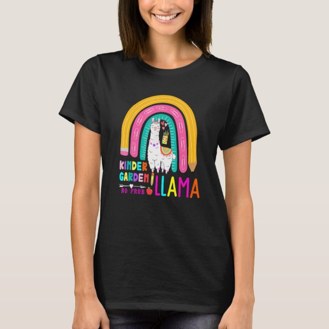 Rainbow Kindergarten No Prob Llama 100th Day of Sc T Shirt (Framsida)