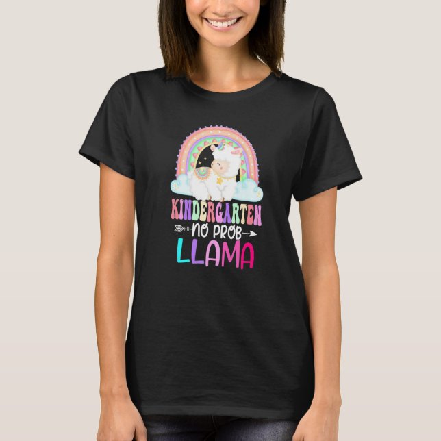 Rainbow Kindergarten No Prob Llama 100th Day of Sc T Shirt (Framsida)