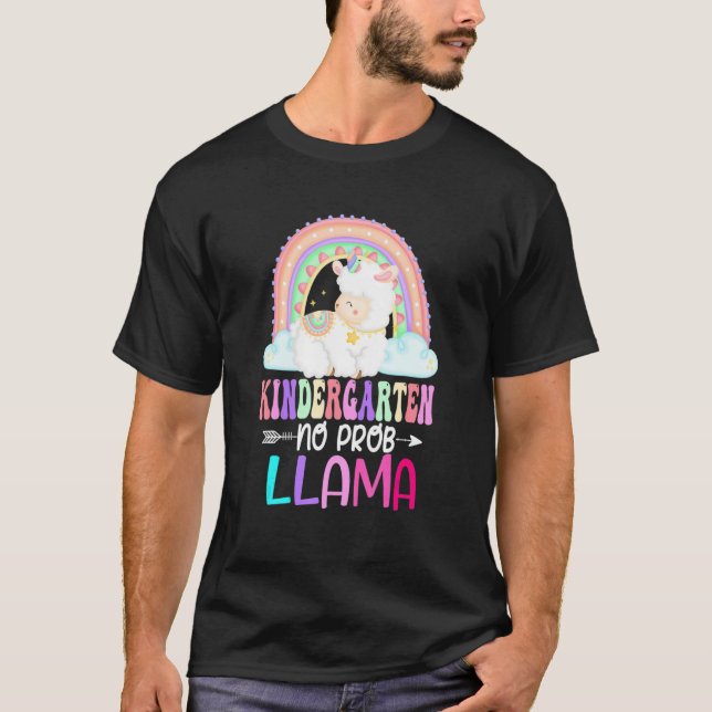 Rainbow Kindergarten No Prob Llama 100th Day Of Sc T Shirt (Framsida)