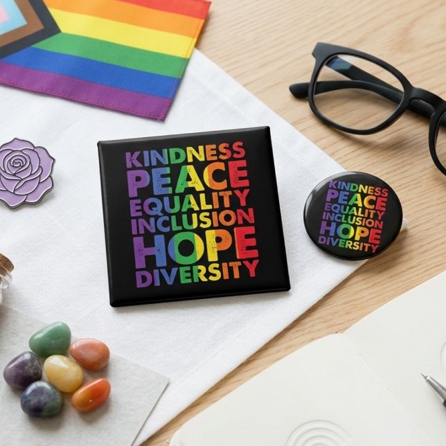 Rainbow Kindness Peace Equality Inclusion Hope  Knapp (Skapare uppladdad)