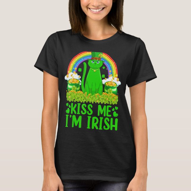 Rainbow Kiss Me Jag är Irish Siamese Cat St Patric T Shirt (Framsida)