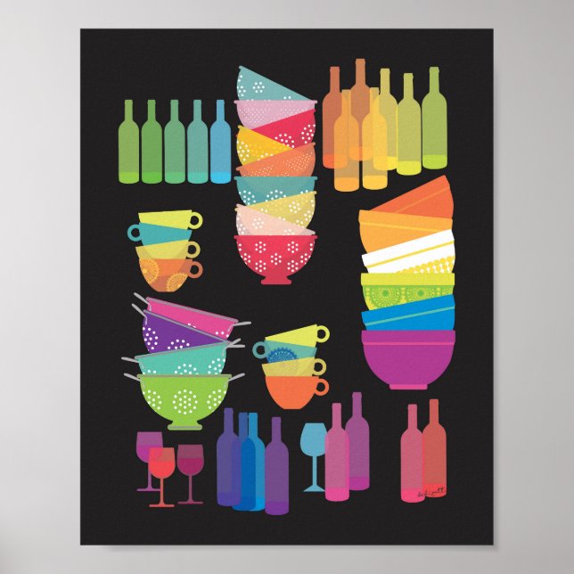 Rainbow Kitchen Mid Century Modern Black Pop Art Poster (Framsidan)