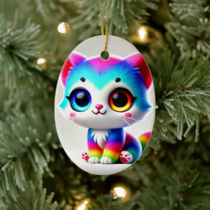 Rainbow Kitten Julgransprydnad Keramik