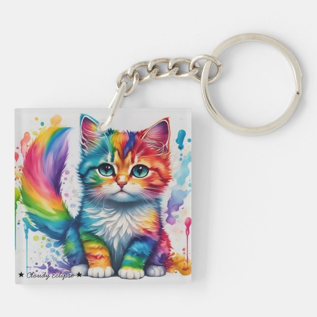 Rainbow Kitten Painter Acrylic Keychain (Baksidan)