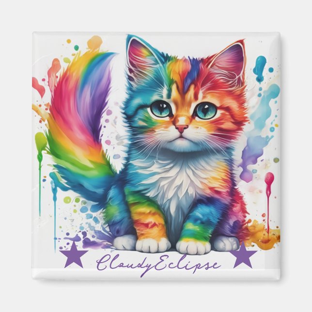 Rainbow Kitten Painter Magnet (Framsidan)
