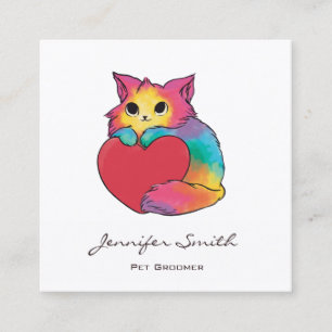 Rainbow Kitten Pet Groomer Fyrkantigt Visitkort
