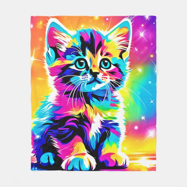 Rainbow Kitten Porträtt Fleecefilt (Framsidan)