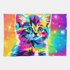 Rainbow Kitten Porträtt Kökshandduk