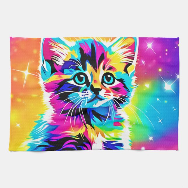 Rainbow Kitten Porträtt Kökshandduk (Horisontell)