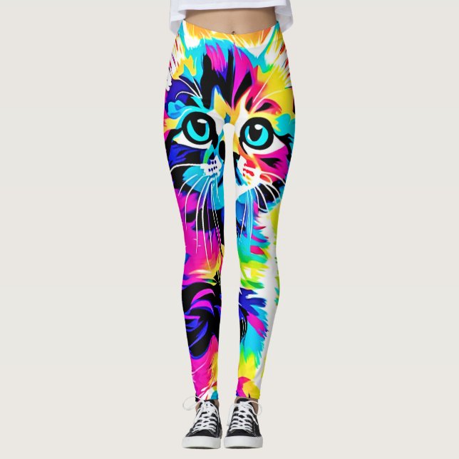 Rainbow Kitten Porträtt Leggings (Framsida)