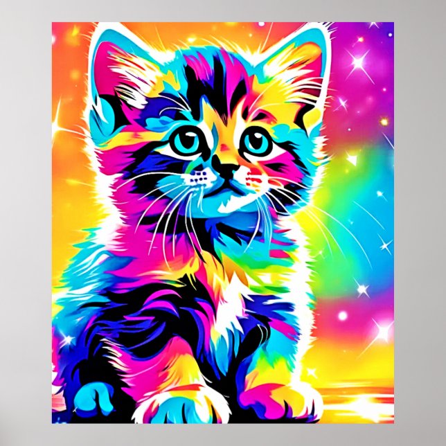 Rainbow Kitten Porträtt Poster (Framsidan)