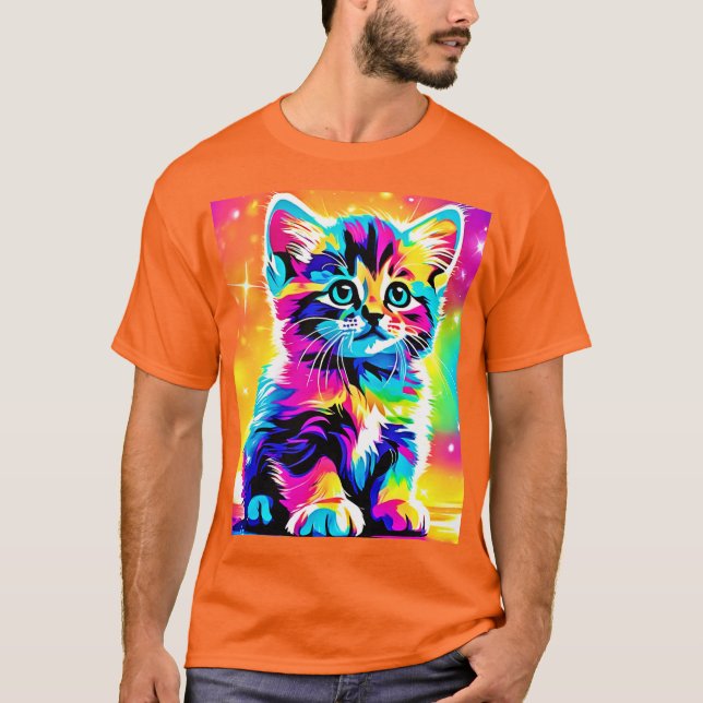 Rainbow Kitten Porträtt T Shirt (Framsida)