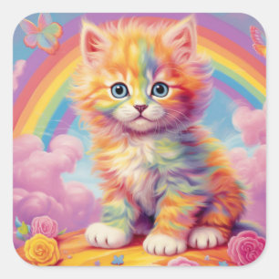 Rainbow Kitten Stickers Fyrkantigt Klistermärke