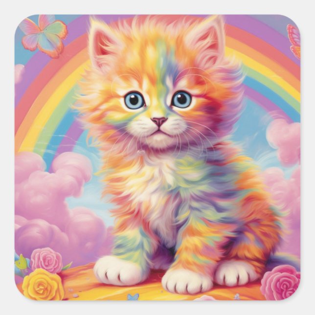 Rainbow Kitten Stickers Fyrkantigt Klistermärke (Framsida)