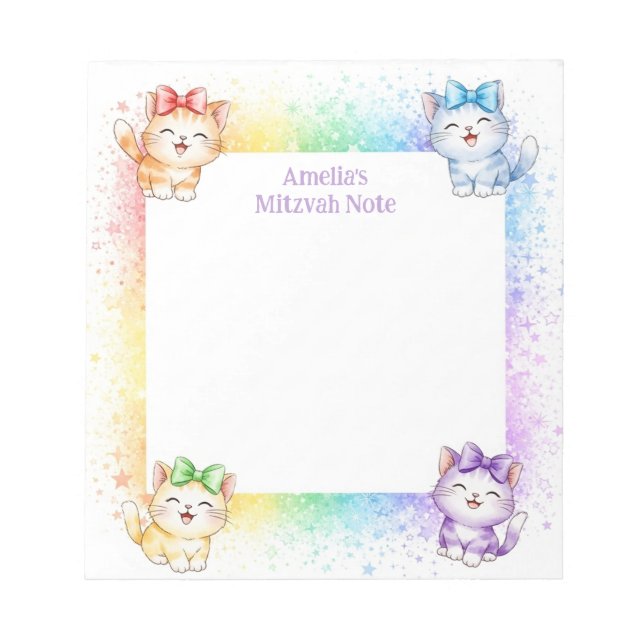 Rainbow Kittens Personlig Mitzvah Notes Anteckning Anteckningsblock (Framsida)