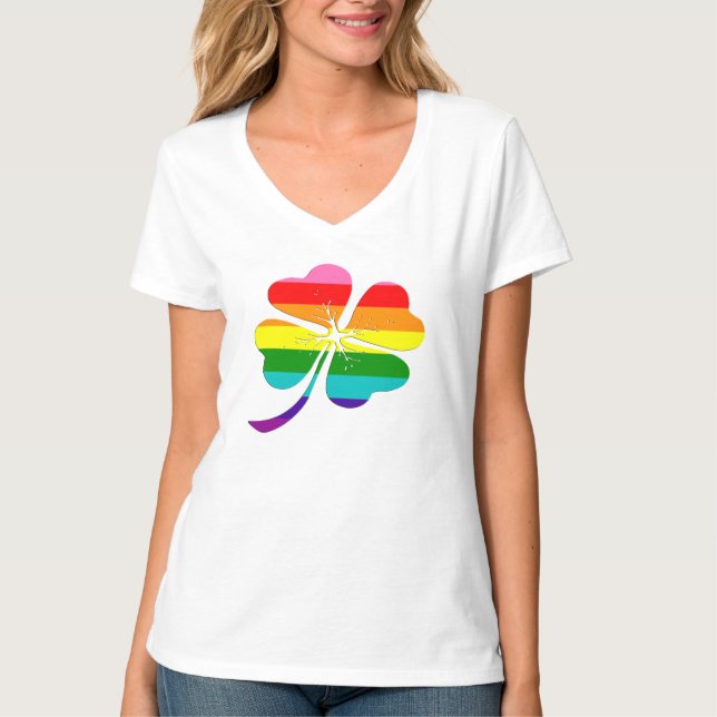 Rainbow Klöver Lucky HGBTQ Gay pride T-Shirt (Framsida)