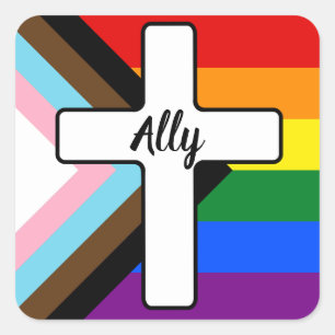 Rainbow Kor Progress Pride Flagga Ally Fyrkantigt Klistermärke