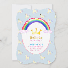 Rainbow, Krona & Unicorns Födelsedagsfest Inbjudningar