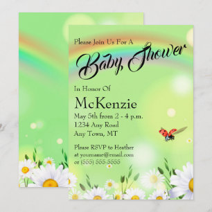 Rainbow Ladybug Daisys Blommigt Baby Shower Inbjudningar