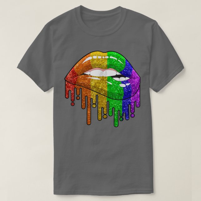 Rainbow Läppar Biting Sey Coola LGBT Gay Lesbisk H T Shirt (Design framsida)