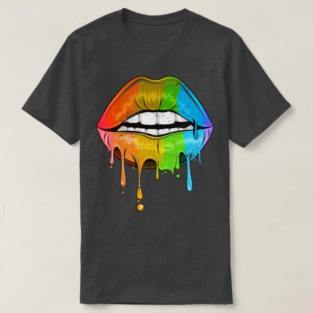 Rainbow Läppar LGBT T Shirt (Design framsida)