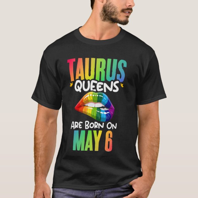 Rainbow Läppar Taurus Queens Birthday Zodiac Sign  T Shirt (Framsida)