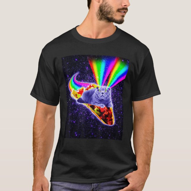 Rainbow Laser Ögon Galaxy Cat Riding Taco T Shirt (Framsida)