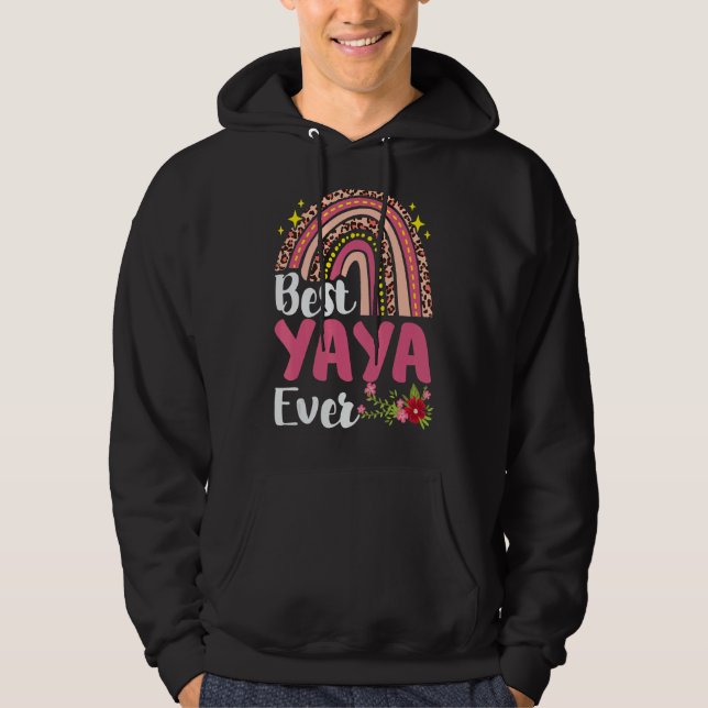 Rainbow Leopard Best Yaya Aldrig Mors dag Mor Hoodie (Framsida)