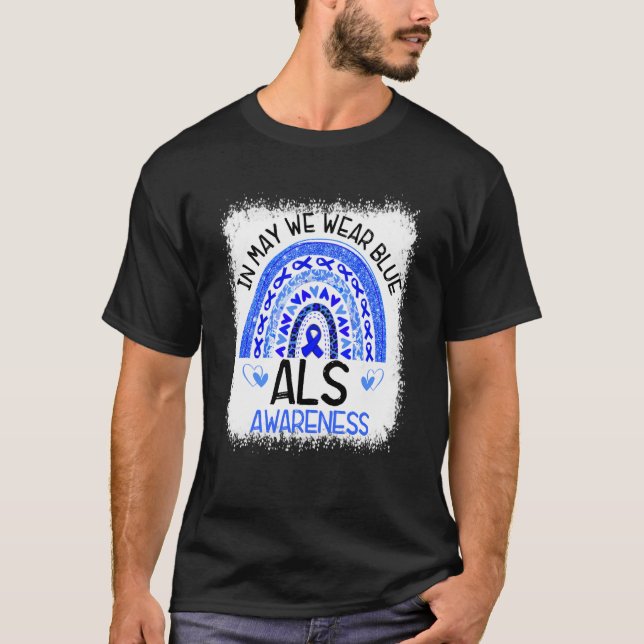 Rainbow Leopard In May We Wear Blue ALS Awareness T Shirt (Framsida)