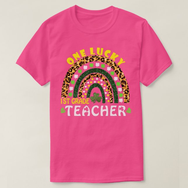 Rainbow Leopard One Lucky 1st klass Teacher St Pat T Shirt (Design framsida)