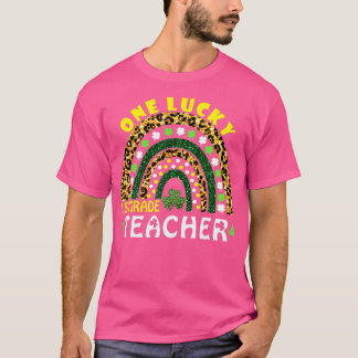 Rainbow Leopard One Lucky 1st klass Teacher St Pat T Shirt