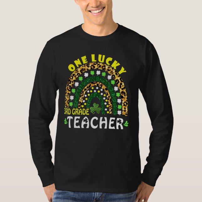Rainbow Leopard One Lucky 3rd Klass Teacher St Pat T Shirt (Framsida)