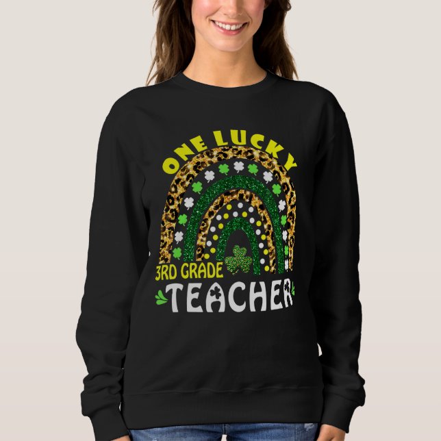 Rainbow Leopard One Lucky 3rd Klass Teacher St Pat T Shirt (Framsida)