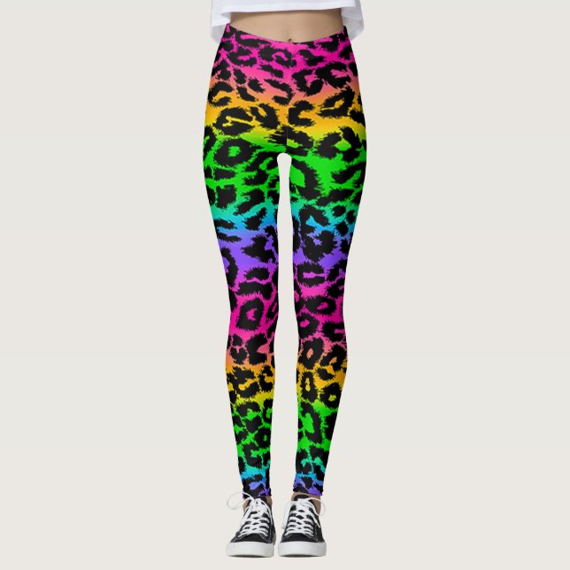 Rainbow Leopard Print Leggings (Framsida)