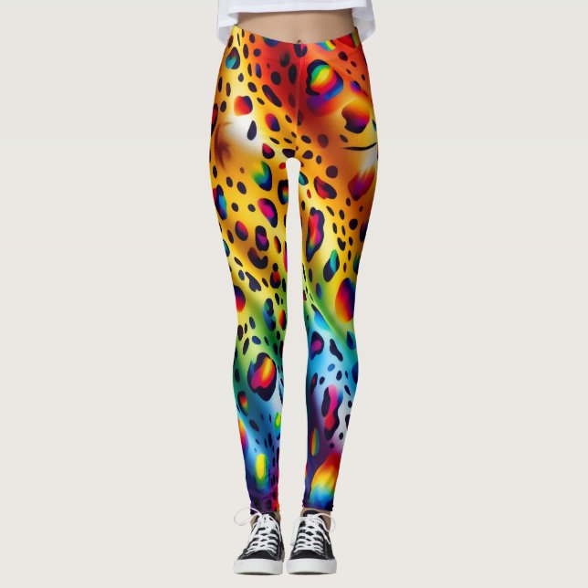 Rainbow Leopard Print Leggings | Bold Colorful (Framsida)