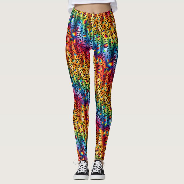 Rainbow Leopard Print Leggings | Bold Colorful (Framsida)