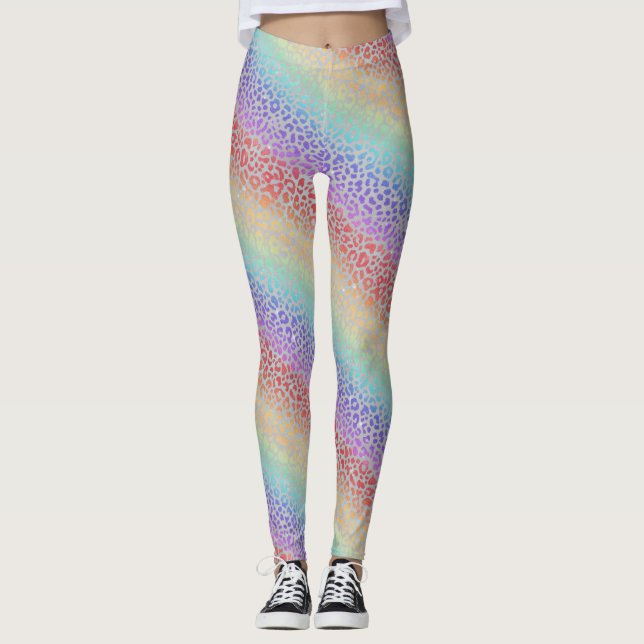 Rainbow Leopard Print Leggings | Bold Colorful (Framsida)