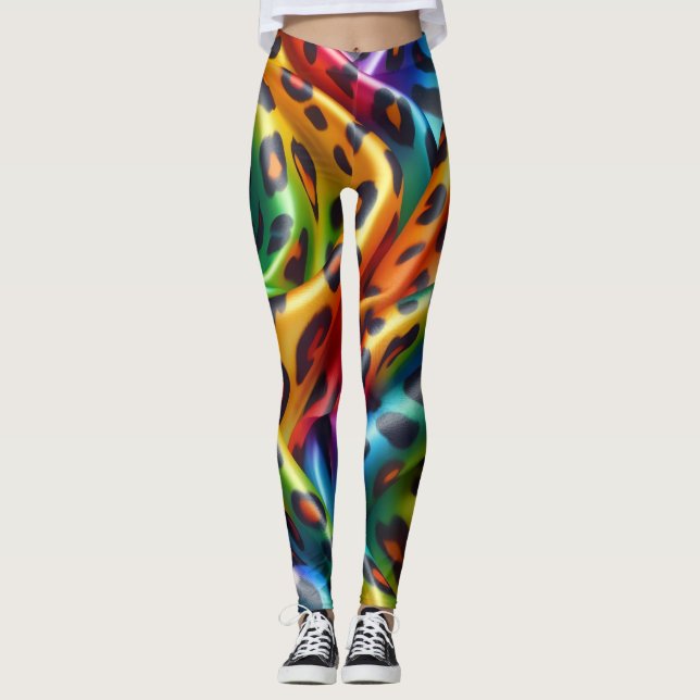 Rainbow Leopard Print Leggings | Bold Colorful (Framsida)