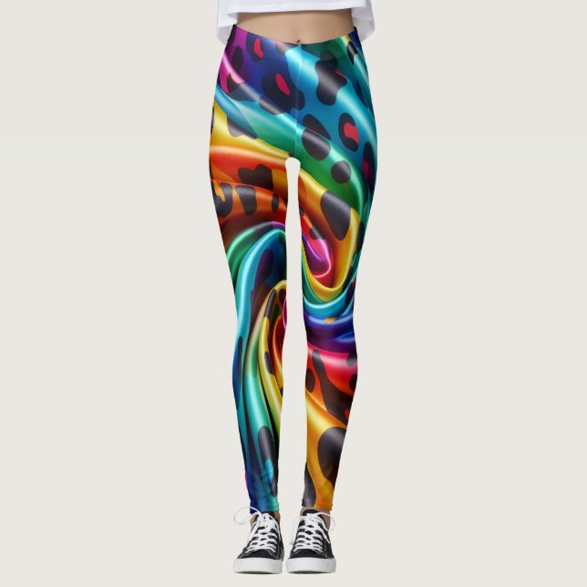 Rainbow Leopard Print Leggings | Bold Colorful (Framsida)