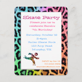 Rainbow Leopard Roller Skate Birthday Inbjudan