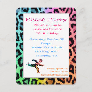 Rainbow Leopard Roller Skate Birthday Inbjudan