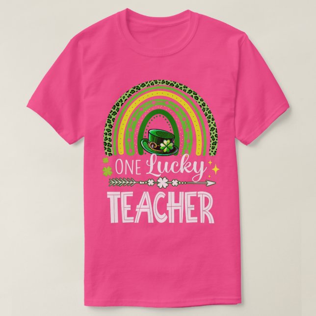 Rainbow Leopard Shamrock One Lucky Teacher St T Shirt (Design framsida)