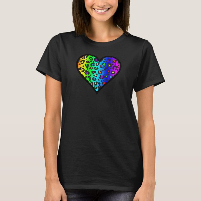 Rainbow Leopard Skriv ut hjärta T Shirt (Framsida)