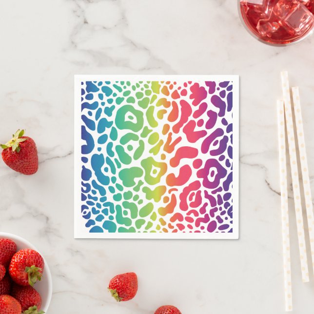 Rainbow Leopard White Background Napkins Pappersservett (Insitu)