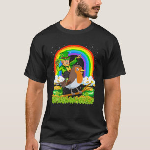 Rainbow Leprechaun Riding American Robin Bird St P T Shirt