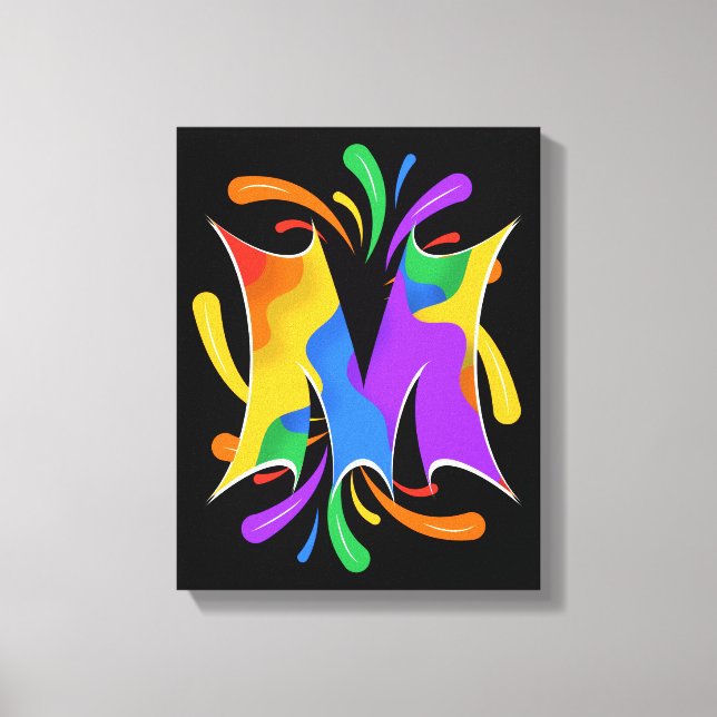 Rainbow Letter M Monogram Abstract Canvastryck (Framsida)