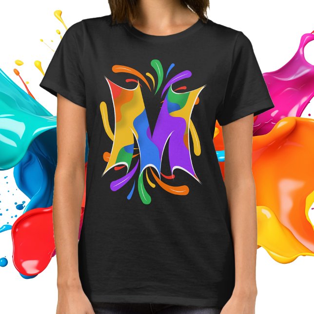 Rainbow Letter M Monogram Abstract T Shirt (Rainbow Letter M Monogram Abstract T-Shirt)